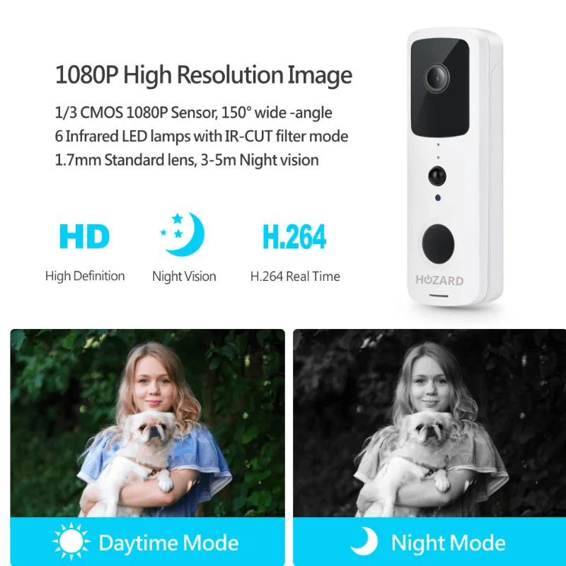 Timbre con cámara y DingDong - Timbre inalámbrico con video - 5200 mAh - Negro