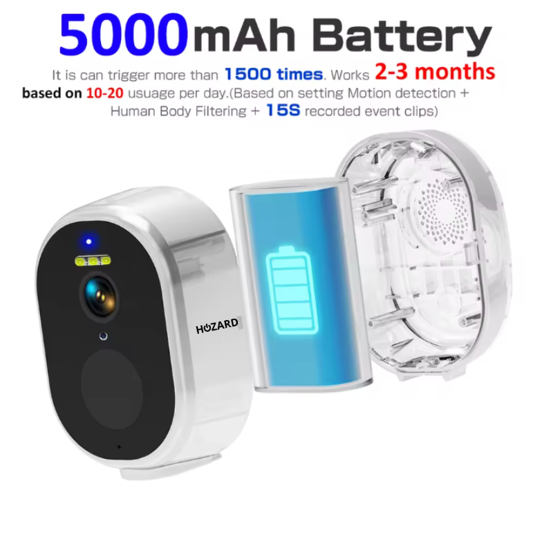 Batería 2K Cámara de Vigilancia WiFi & iP65 - 5000mAh - Incluye Tarjeta SD de 32 GB – A T/M D