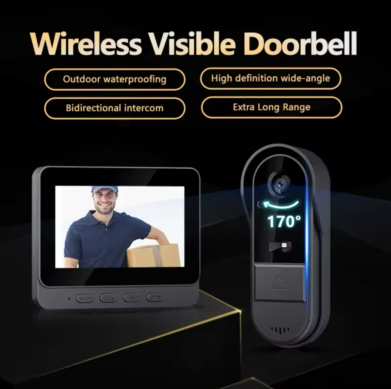 Timbre con cámara – Timbre de video – WiFi Pantalla IPS de 4,3 pulgadas – Batería de 1000mAh